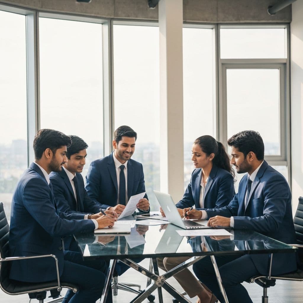 Pujara & Co team in a professional meeting